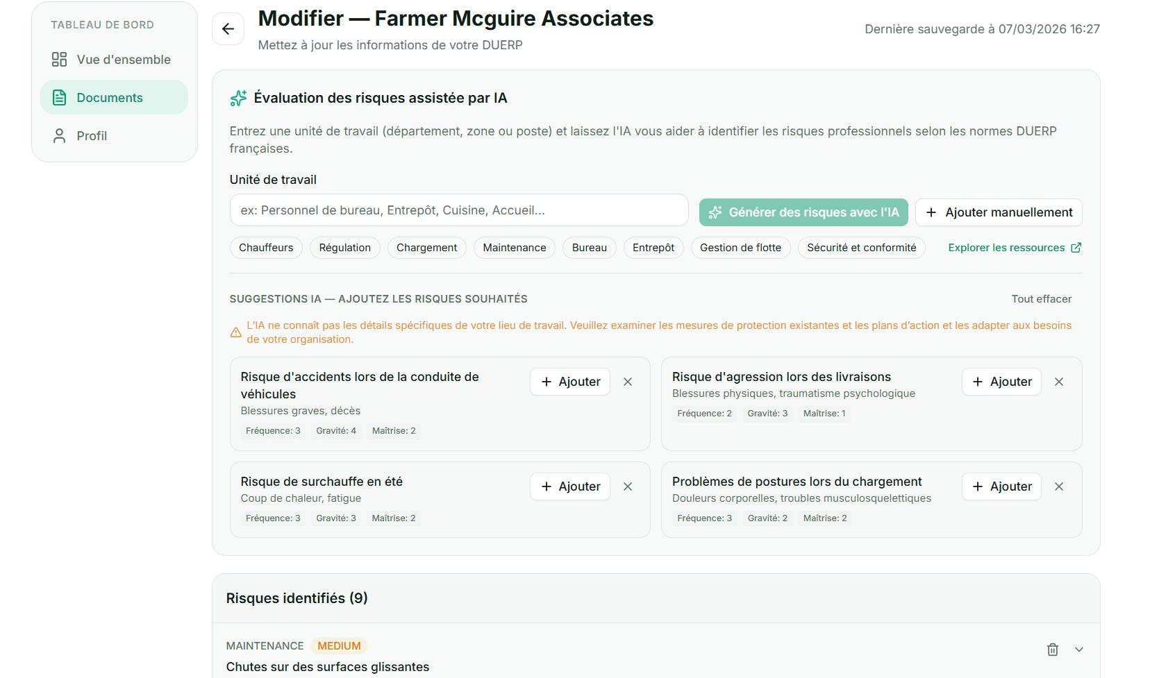 Étape 2 évaluation des risques assistée par IA (mode clair)